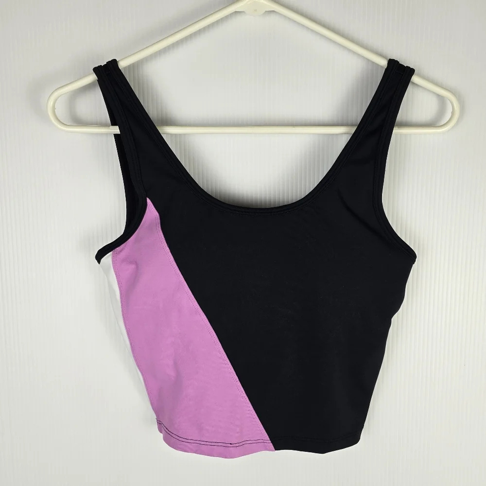 NWOT Zyia Black, Pink, and White Colorblock Yoga Sports Bra Size Medium